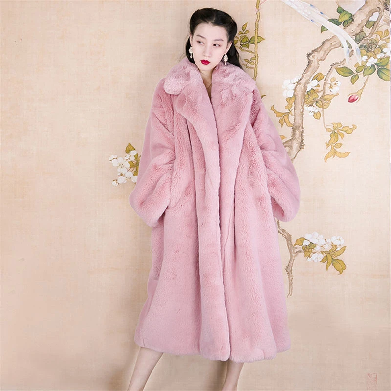 2023 Winter Women High Quality Faux Mink Fur Coat Luxury Long Fur Coat Lapel Overcoat Thick Warm Plus Size Female Plush Coats