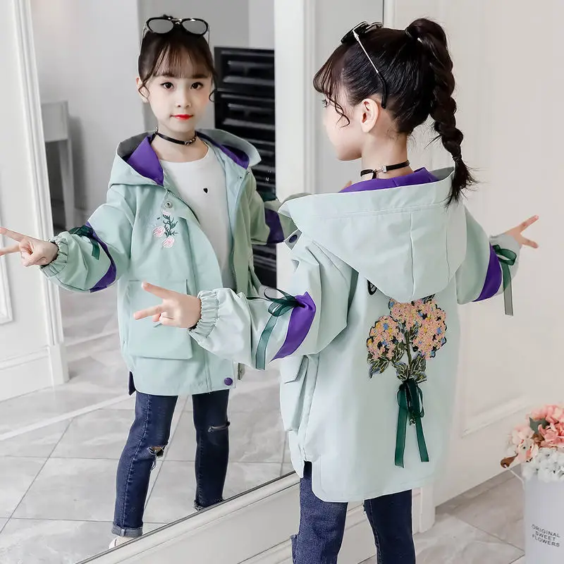 

Little Girls Sports Windbreaker All-match Jackets Autumn Wear Embroidery Child Female Treasure Spring Kids Clothes 9 10 12 Years