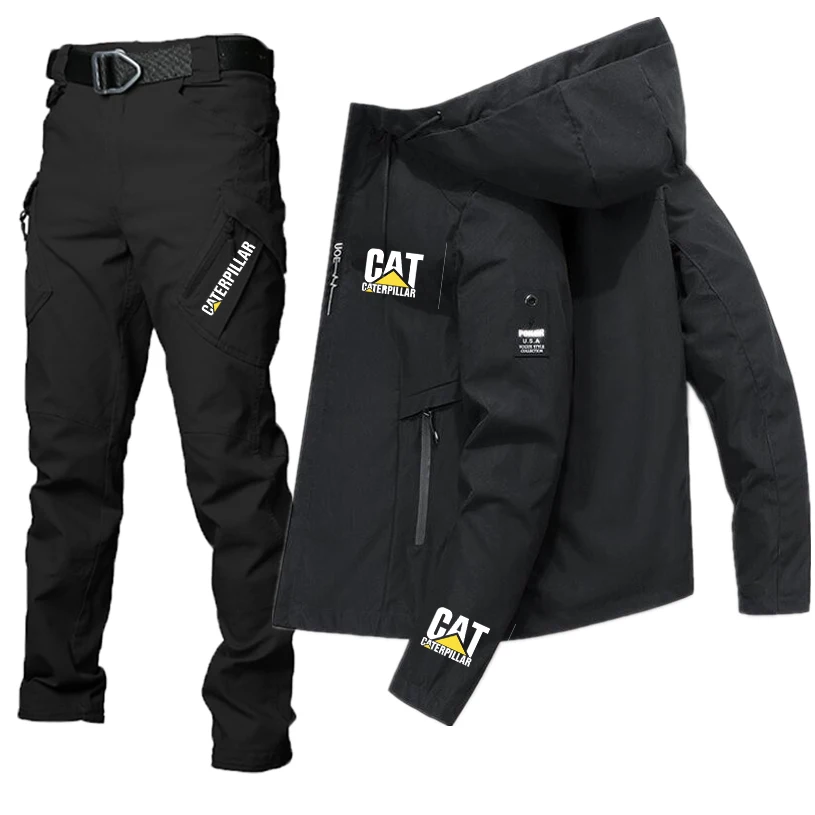 

2023Spring Autumn New CATERPILLAR Men's Fashion Hoodie Set Adventure Mount Jacket Two-Piece Outdoor Leisure Windproof Sports Set