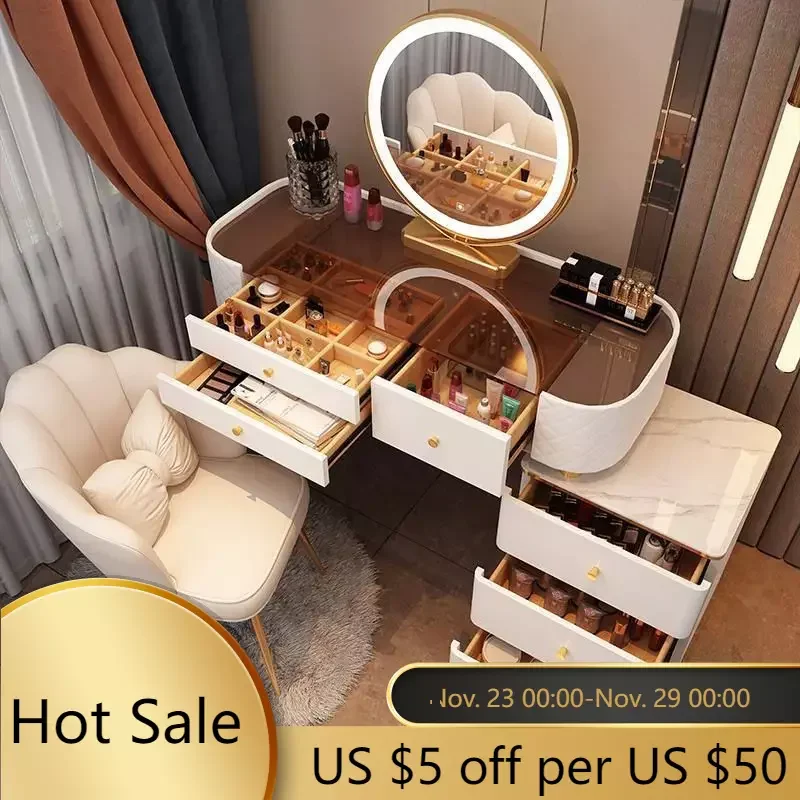 

Nordic Makeup Vanity Table with Mirror Dressing Table Dressers for Bedroom Dresser Light Luxury Vanity Desk Bedroom Furniture