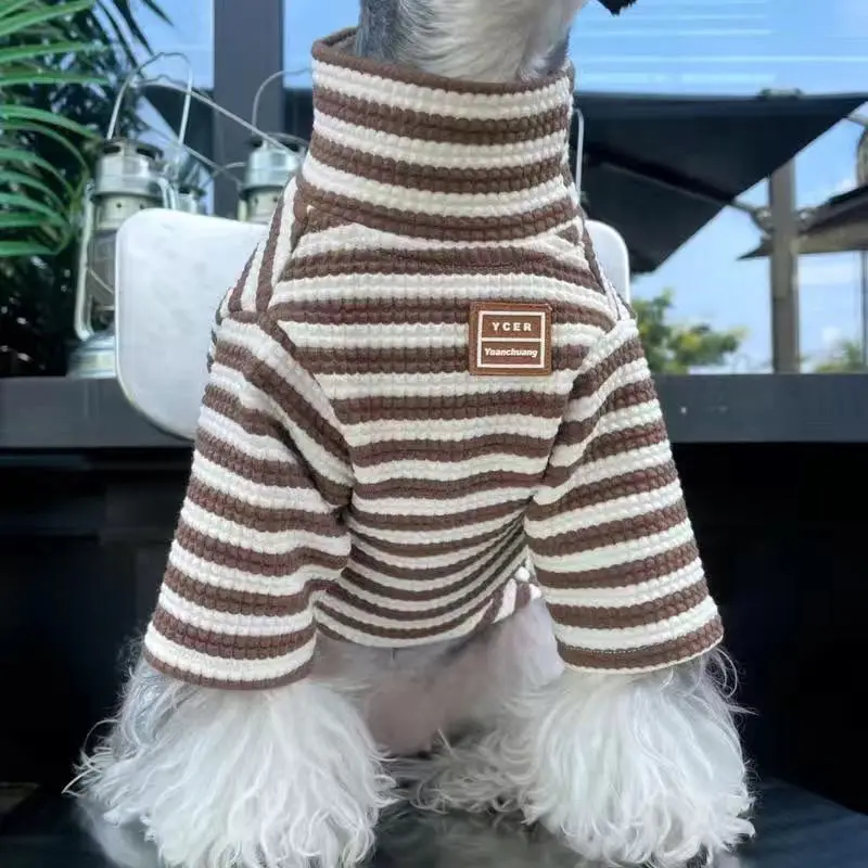 

Striped Thickened Dog Clothes Autumn and Winter Warm Baseball Clothing French Dou Schnauzer VIP Teddy Plus Velvet Dog Accessorie