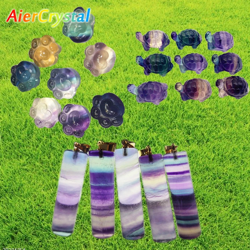 

Natural Rainbow Color Fluorite Crystal Stone Turtle Healing Treatment Gemstone Ornament Home Decor DIY Jewelry Necklace
