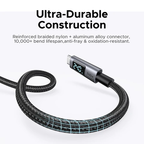 UGREEN USB-C кабель 240 Вт с цифровым дисплеем PD3.1 Type-C шнур для ноутбука MacBook iPhone 17 Samsung S25 Xiaomi зарядное устройство быстрое