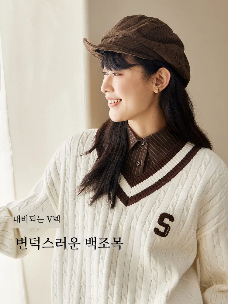 Свитер Senma женский с V-образным вырезом свободный художественный модный топ