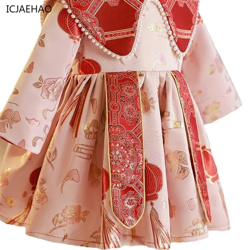 ICJAEHAO китайское платье для маленьких девочек, детское платье Cheongsam на день рождения, платье Тан для девочек, новогоднее поздравительное платье, национальное платье с длинными рукавами (art.: 3920cbc6972d0) - 3920cbc6972d0