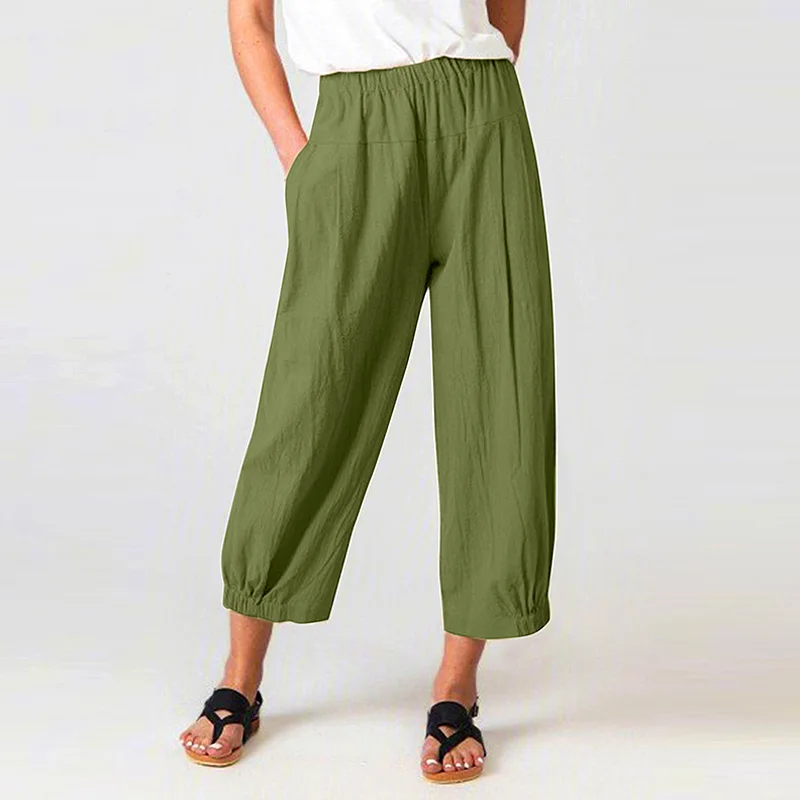 Cotton And Linen Solid Color High Waisted Women's Pants Spring/summer New Pocket High Waisted Casual Office Loose Harlan Pants
