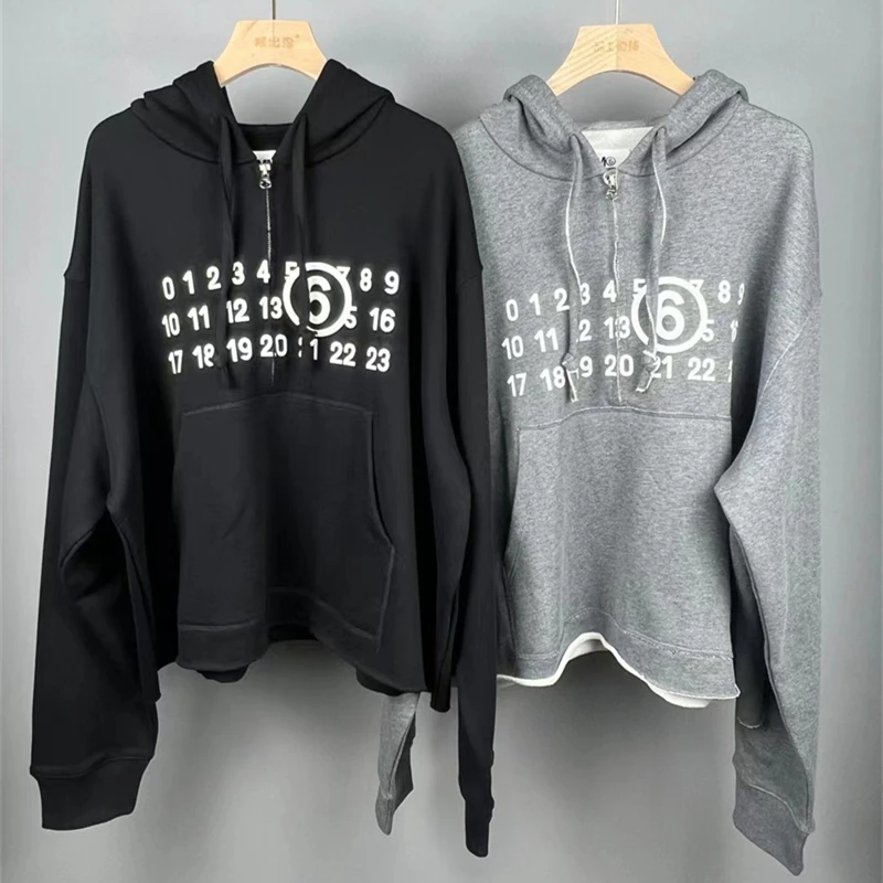 

Best Quality Half-cardigans MM6 Margiela Fashion Hoodie Men 1:1 Margiela 3D Digital Printing Fleece Pullover Hooded