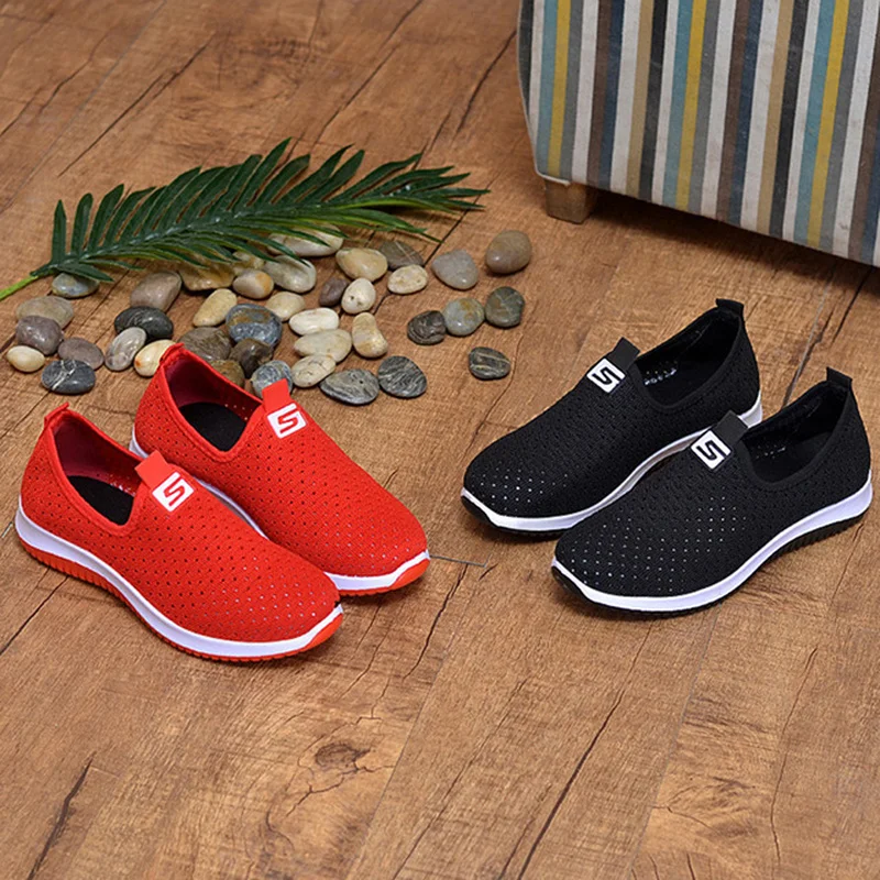 

New Women's Vulcanized Shoes Breathable Mesh Casual Sneakers Non Slip Shallow Mouth Walking Flats Zapatillas Deporte Mujer