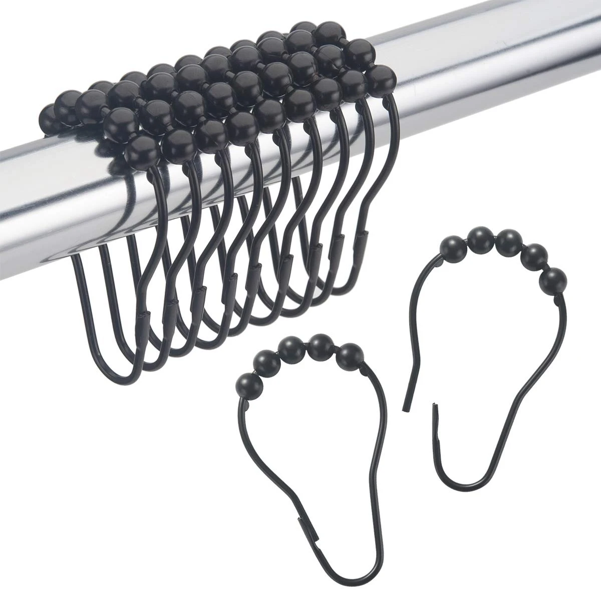

Shower Curtain Hooks Rings Metal Shower Curtain Hooks Rings for Bathroom Shower Rods Curtains Set of 12 Black