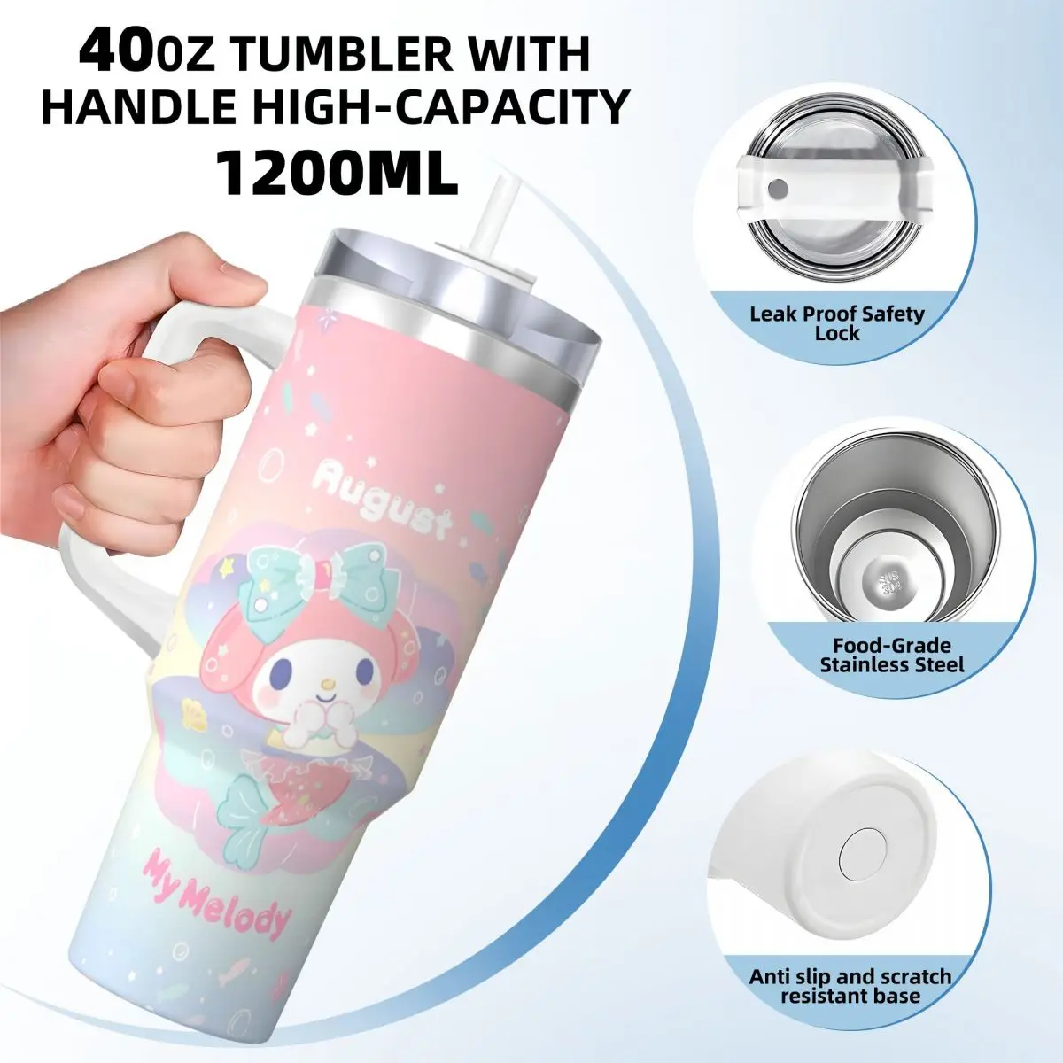 Стакан из нержавеющей стали My Melody Miniso Автомобильные кружки с соломинкой Пляжная