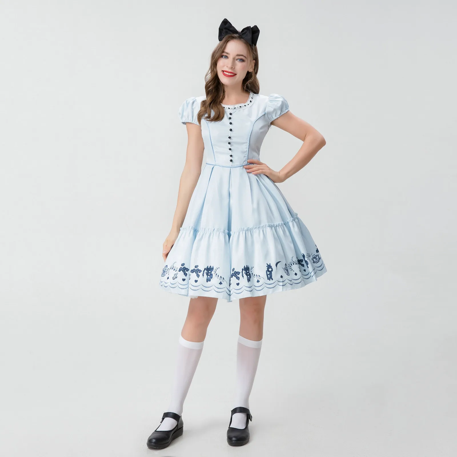 

2023 New Carnival Halloween Party Show Princess Cute Maid Cos Lolita Costume Blue Short-Sleeved Cosplay Princess Dress