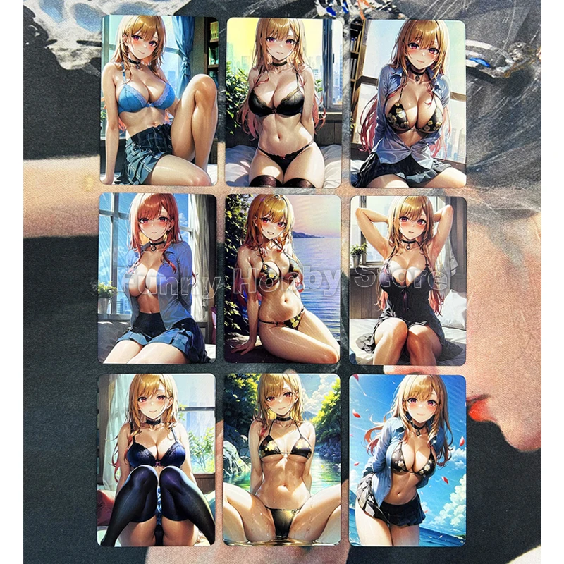 

9Pcs/Set Goddess Story ACG Sexy Card Anime One piece Kitagawa Marin Bikini Nude Uniform Black Silk Girls Adult Hobbies Sex Gifts
