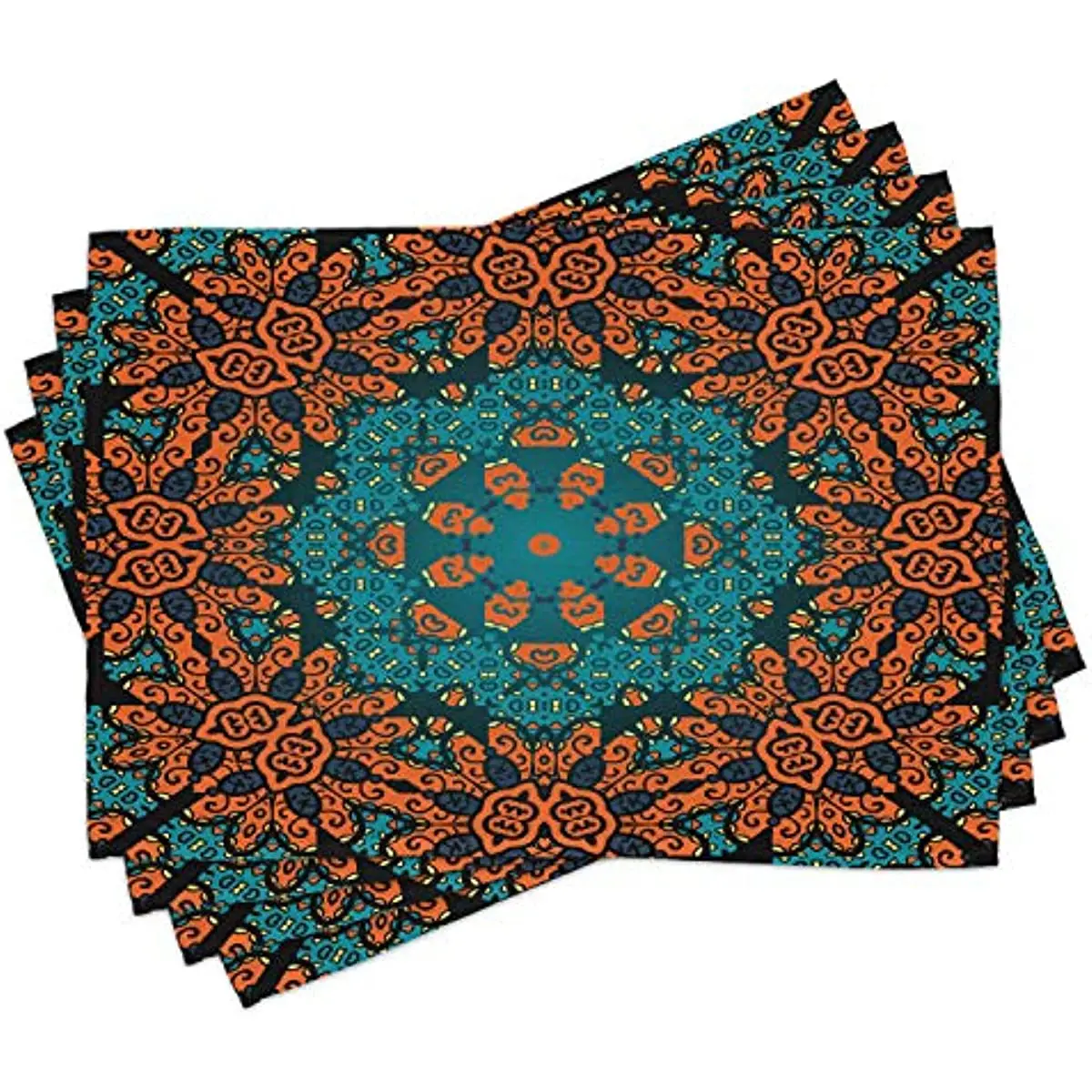 

Psychedelic Place Mats Round Flowers Floral Patterns Surreal Motif Boho Hippie Style Image, Washable Fabric Placemats
