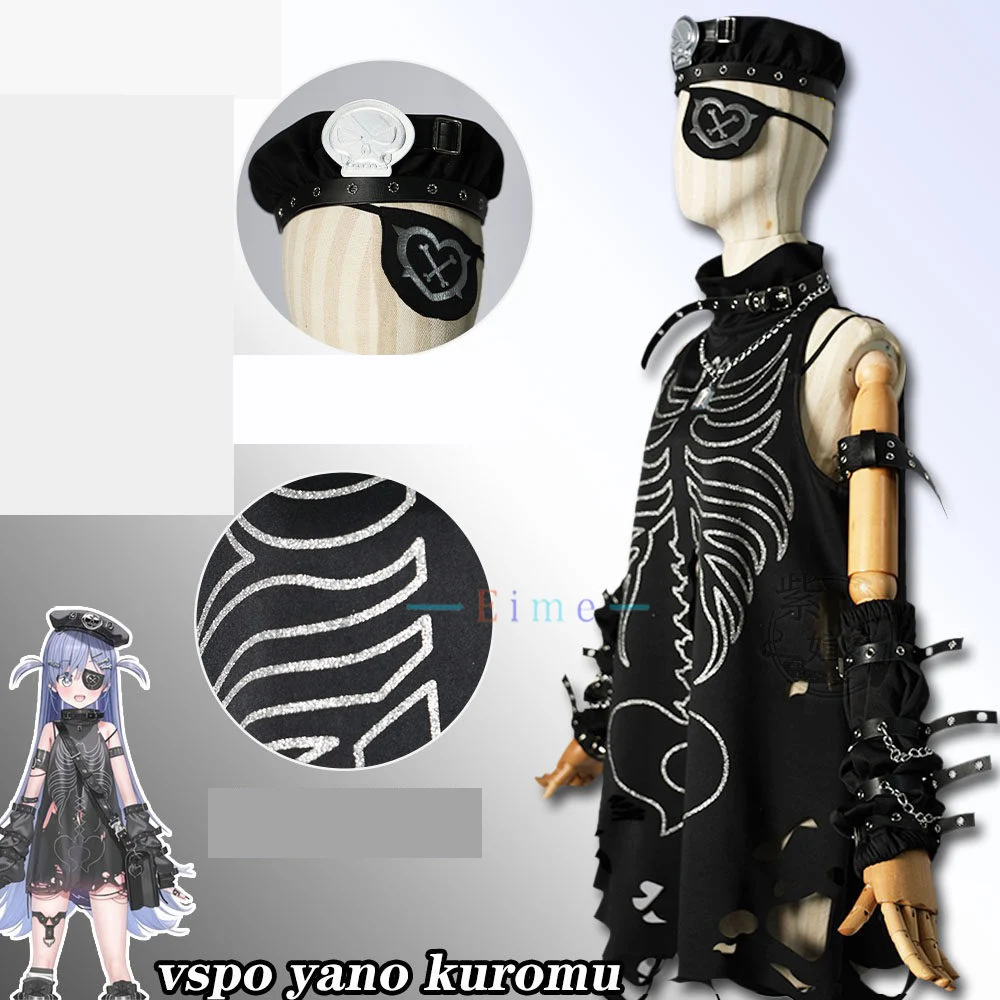 Фото Костюм для косплея Vtuber VSPO Yano Kuromu, женское черное готическое платье с шляпой, костюм для ролевых игр, униформа на Хэллоуин, на заказ №3