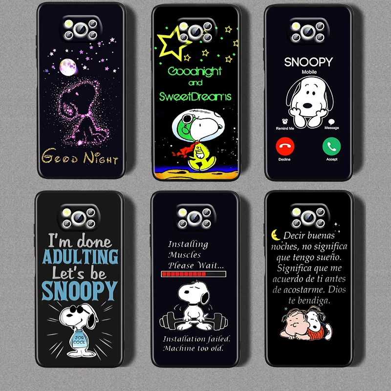 

Snoopy Creative Text For Xiaomi Civi Mi Poco X3 NFC F3 GT M4 M3 M2 X2 F2 Pro C3 F1 Silicone Shell Capa Black Phone Case