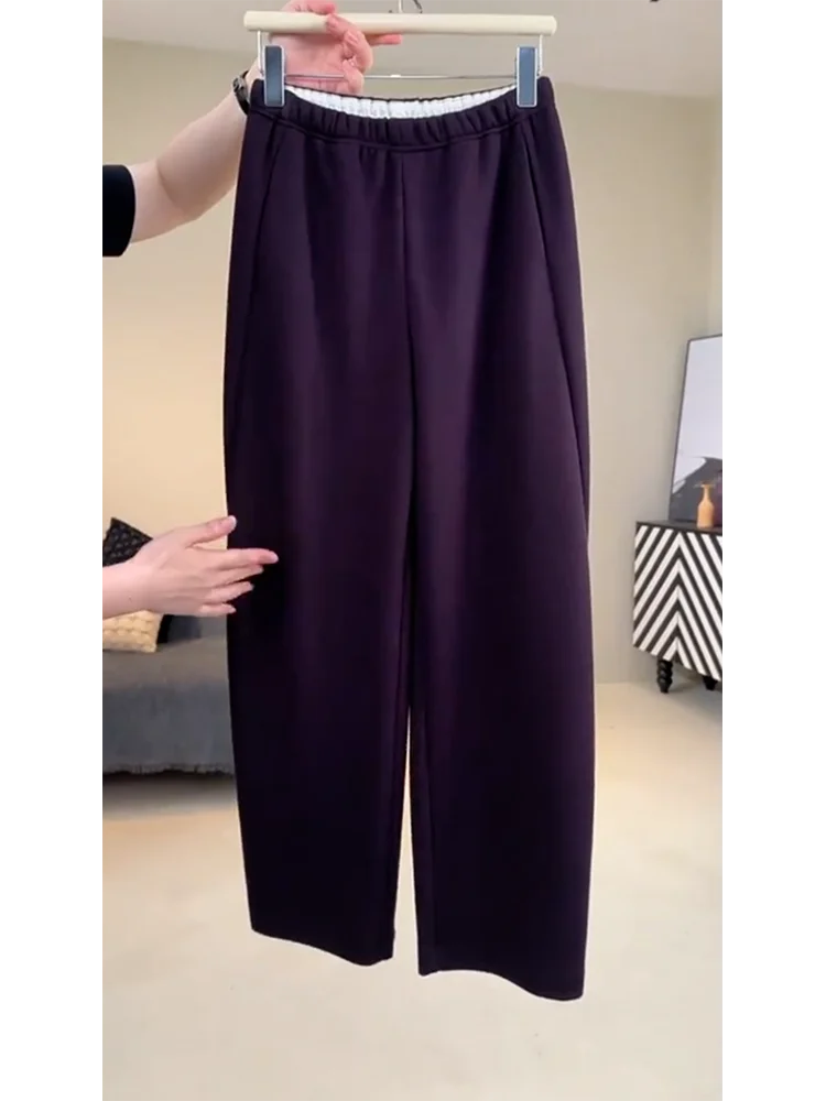 Plus Size Purple Korean Series Wear Western Sle Casual Pants Autumn and Winter New Elastic Waist Loose Slimming Age-Reducing ...