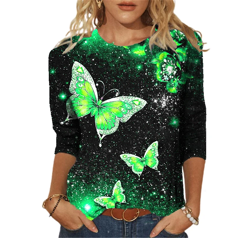 

Women O Neck Flower Landscape Digital 3D Printing Pullover Retro Everyday Street Design Spring Autumn Long Sleeve Clothes