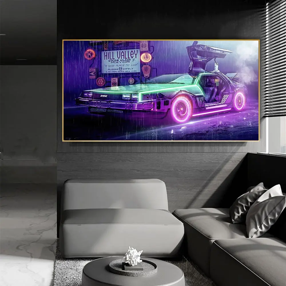

Colorful Car DeLorean DMC Back To The Future Movie Poster Motivational Wall Art Canvas Painting For Room Home Decor Picture