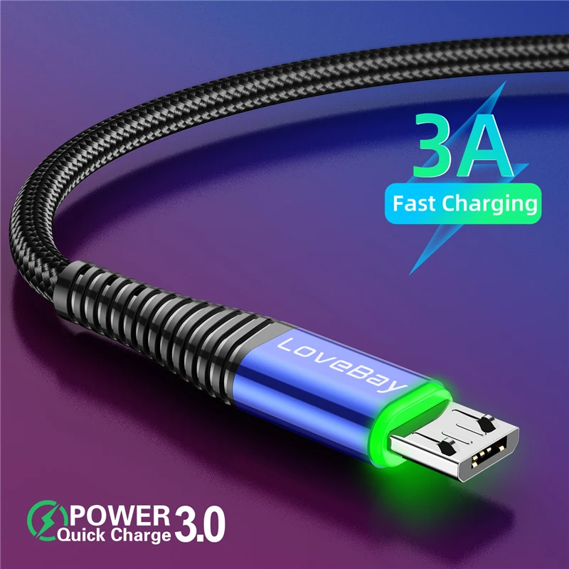 

Lovebay LED 2M Micro USB Cable 3A QC 3.0 Quick Charge Wire For Xiaomi Samsung Android Mobile Phone Data Cable Cord Fast Charging