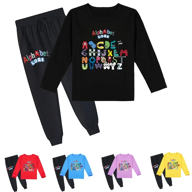

Alphabet Lore Korean Children's Clothing 2023 Children's Clothing Alphabet Lore Long-sleeved T-shirt Summer + Trousers Suit