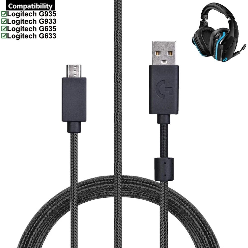 OFC Nylon Braided Replacement USB Charging Audio Data Cable Extension Cord for Logitech G635 G633 G933 G935 G633S G933S Headsets