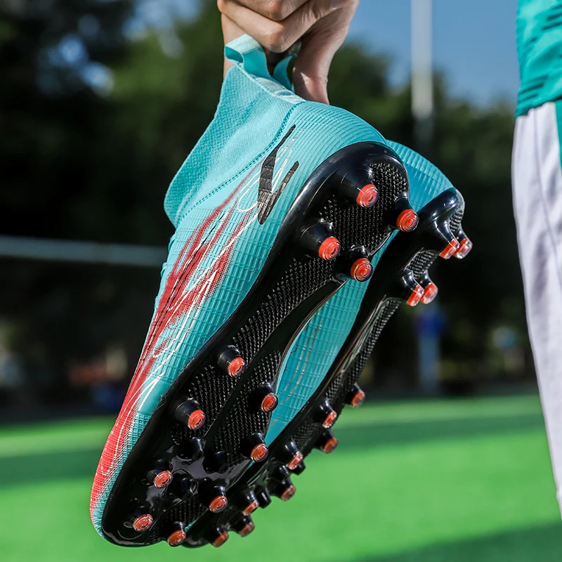 Men Soccer Shoes For Women High Cleats Grass Outdoor  Football Boots TF/FG Youth Kids Indoor Training Football Sneakers 32-47#