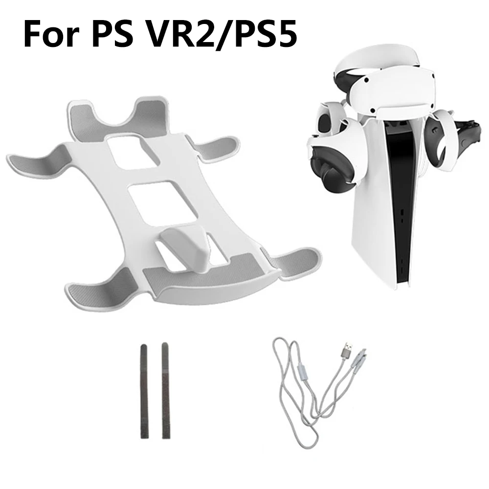 

Storage Bracket For PS5 Game Console Headset Mount Stand with 2 in 1 Charging Cable For PS VR2 PSVR2 VR Accessories