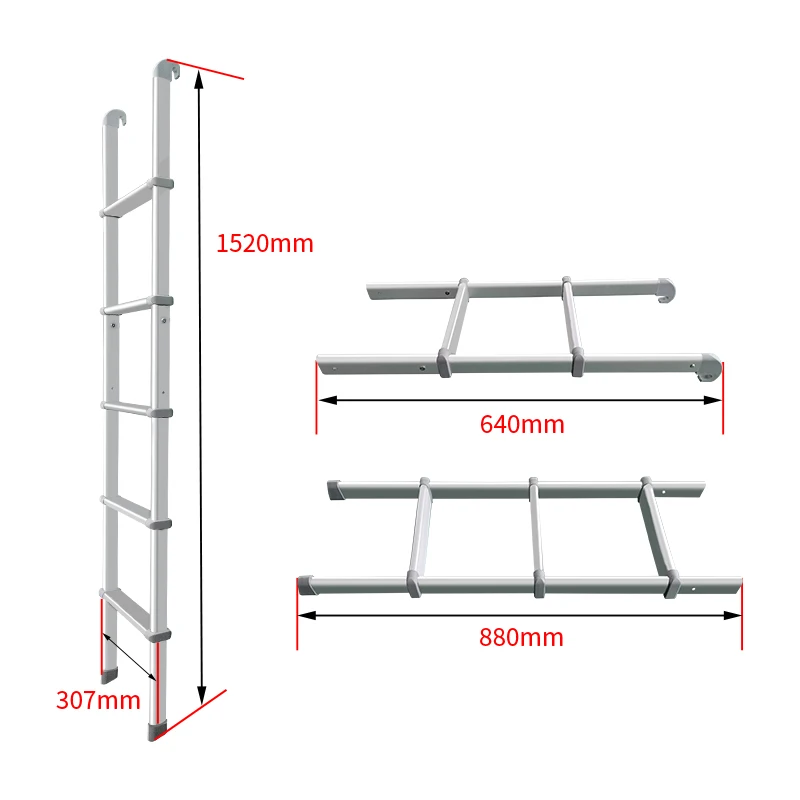 High Tensile Aluminium Alloy 5-Steps RV Folding Ladder for Caravan Motorhome Trailer Camper Van Easy Installation