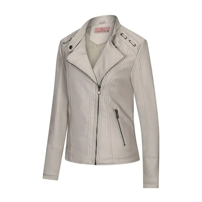 Women's Autumn  Winter Temperament Slim Women's Coat Two PU Leather Jacket Leather Jacket Spot Slim Girl Top Zippers