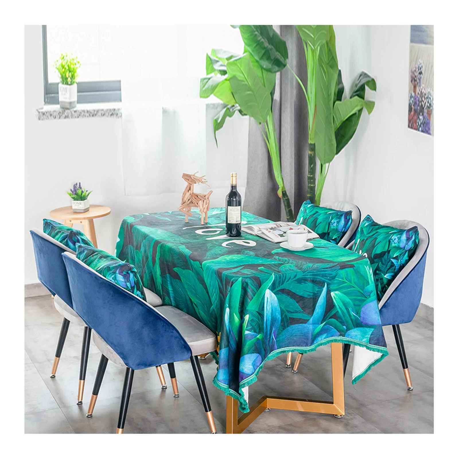

Скатерти из синели, водонепроницаемые чехлы для стола, декорирование кофейного столика в виде банановых листьев, зеленого и синего цвета
