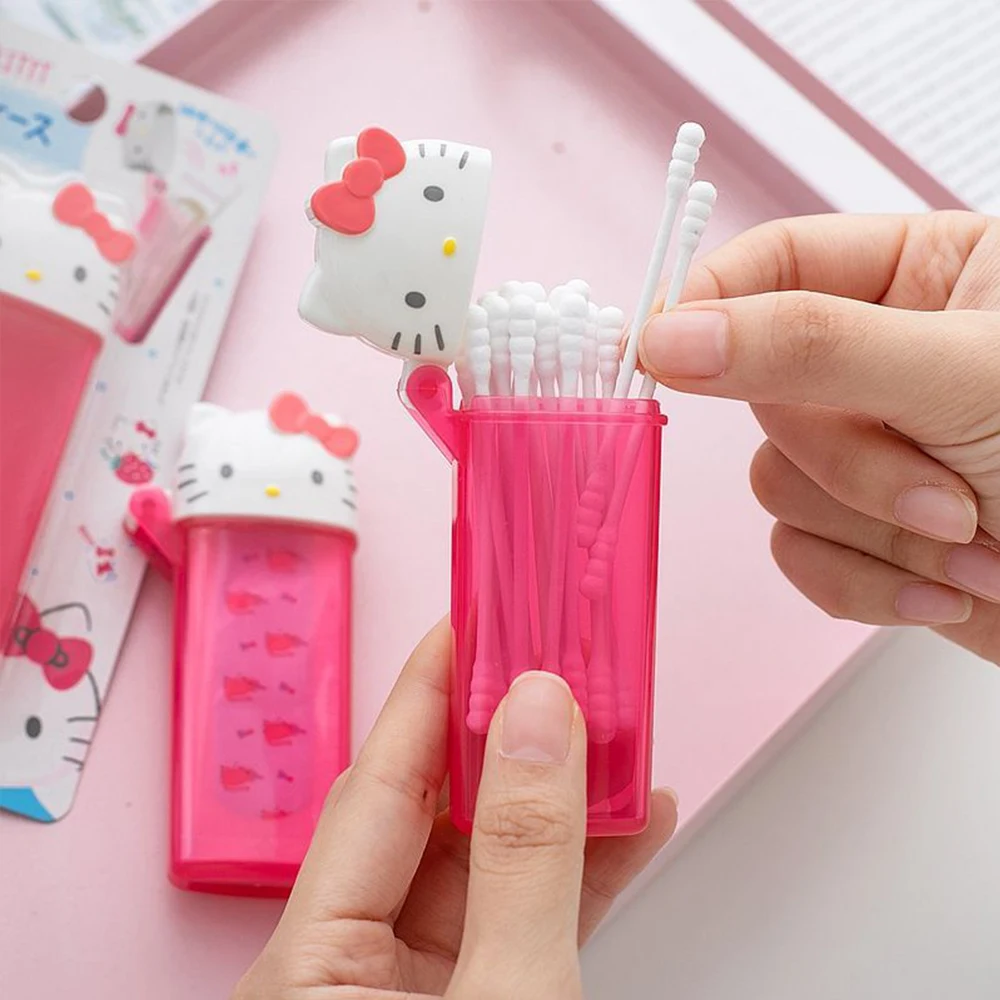 

Hello Kitty Mini Toothpick Tube Kawaii Anime Kt Cat Portable Travel Makeup Cotton Swab Storage Box Floss Container with Mirror