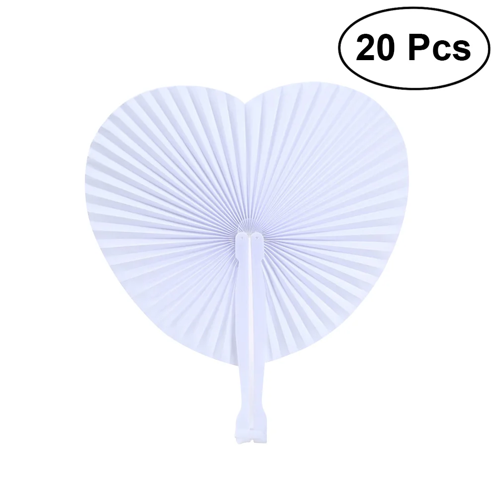 

20 PCS White Folding Paper Fans Heart Shaped Assortment with Plastic Handle for Wedding Favor Party Bag Filler