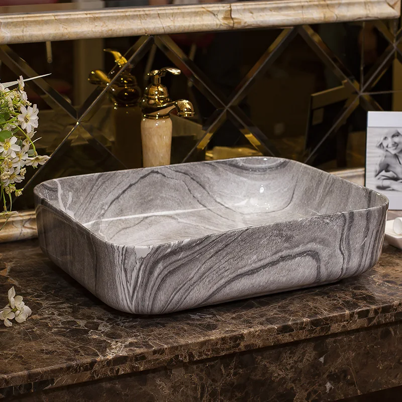 

Creative Art Wash Basin Sink Antique Rectangular Counter Shampoo Bathroom Sinks