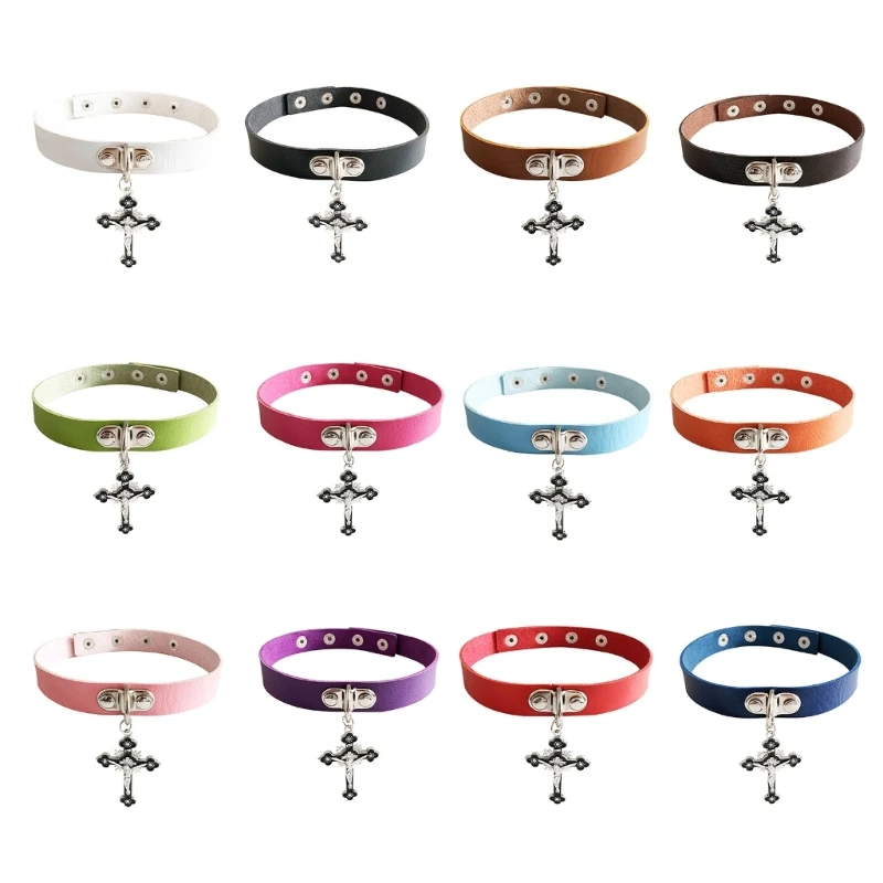 

2XPC Necklace Gothic PU Chocker Collar Necklace For Womens Body Jewelry