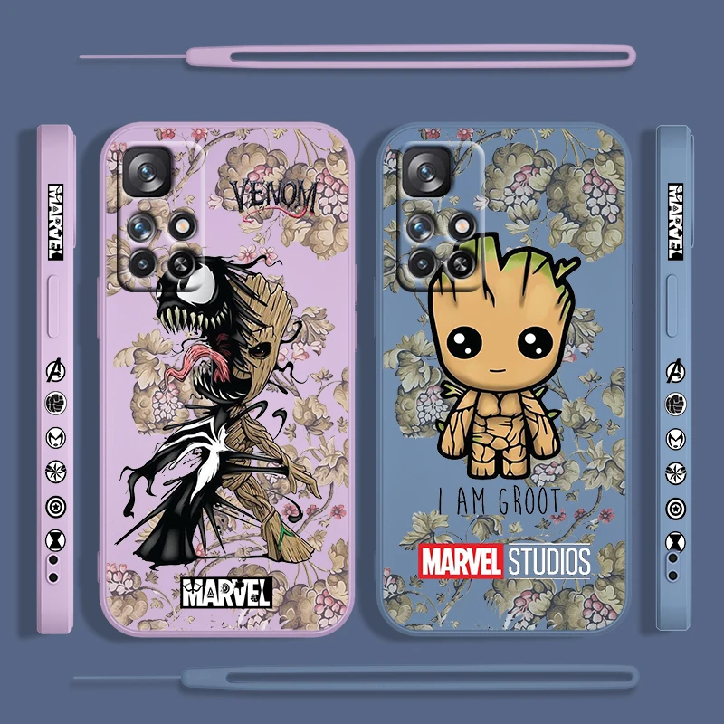 

Marvel Groot Cute For Redmi K50 K40 K30 K20 10C X 9C T AT A 8A 7A Gaming Pro Plus Liquid Left Rope Phone Case