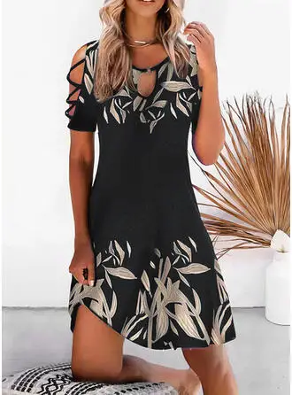 

TAFN Spring and Summer 2023 New Printed Short Sleeve Off Shoulder Sleeves Casual Vacation Tunic Dresses