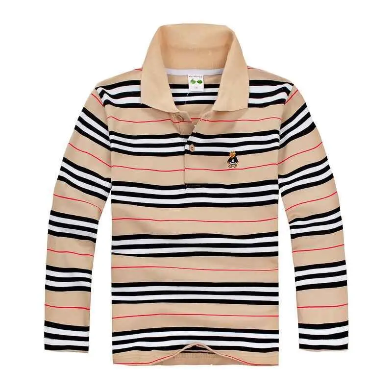 

New Boys Striped Summer T-Shirts School Children Clothing Cotton Long Sleeve Turn-down Collar Buttoned Sports Tees Size 2-12Yrs