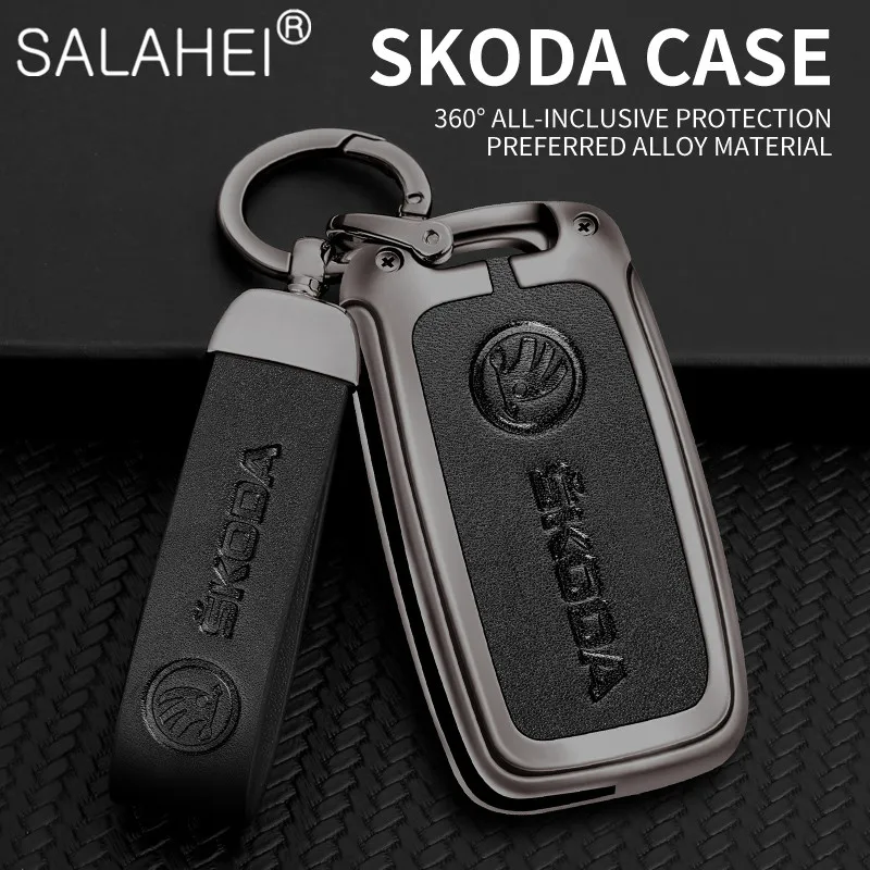 

Metal Leather Car Key Case for Skoda Octavia Skoda Logo for Volkswagen VW Bora Polo Tiguan Jetta Passat B5 B6 B7 Golf Beetle