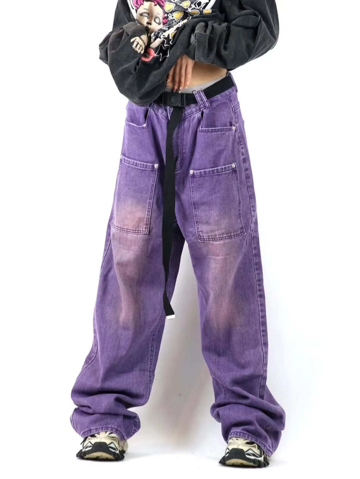 

New retro hip-hop clothing overalls men street washed do old tie-dye jeans for men and women with the tide