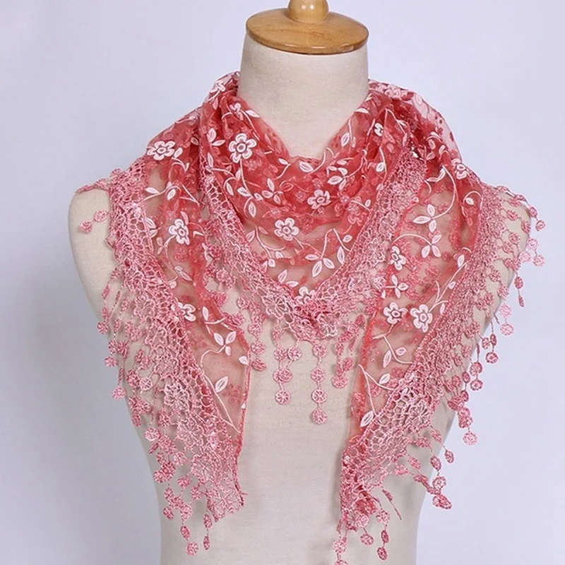 

1PC New Women Fashion Triangle Tassel Wrap Lady Shawl Lace Sheer Floral Print Scarf Scarves For Women