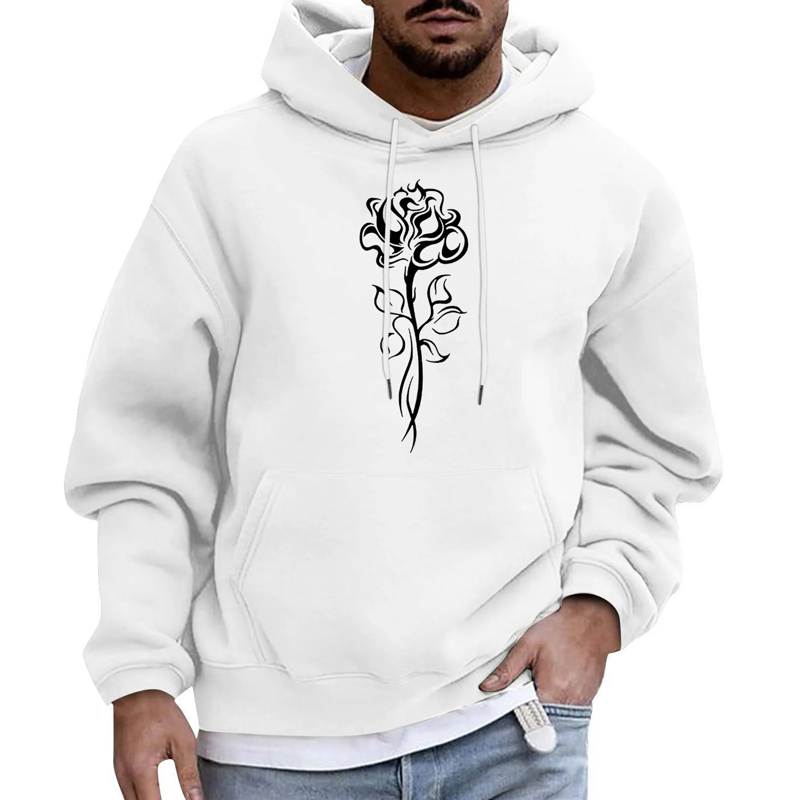 

Men's Autumn And Winter Fashion Casual Letter Print Long Sleeve Flower Hoodie For Clothing Outerwear sudadera blouse tops