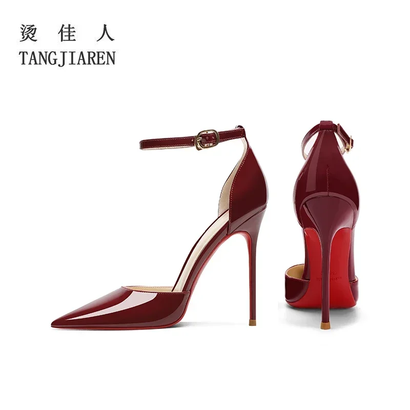 2024 новые женские босоножки Baotou на высоком каблуке винно-красного цвета тонком с