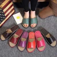 soft bottom womens sandals man slippers linen summer breathable and cool slippers for home cowhide real leather wear resistant