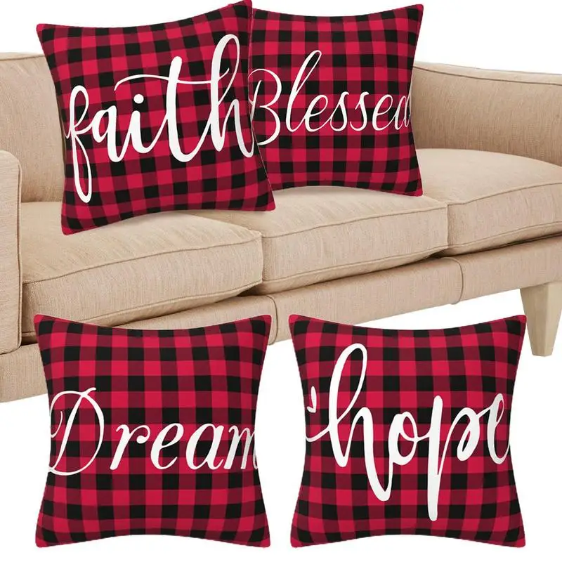 

Наволочки в клетку из буйвола, набор из 4 наволочек в клетку, 18x18, для рождественских праздников, украшения для фермерского дома, вдохновляющие