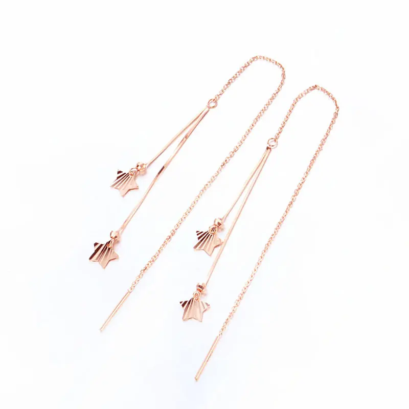 Классические длинные серьги из 585 фиолетового золота со звездами с покрытием 14 к