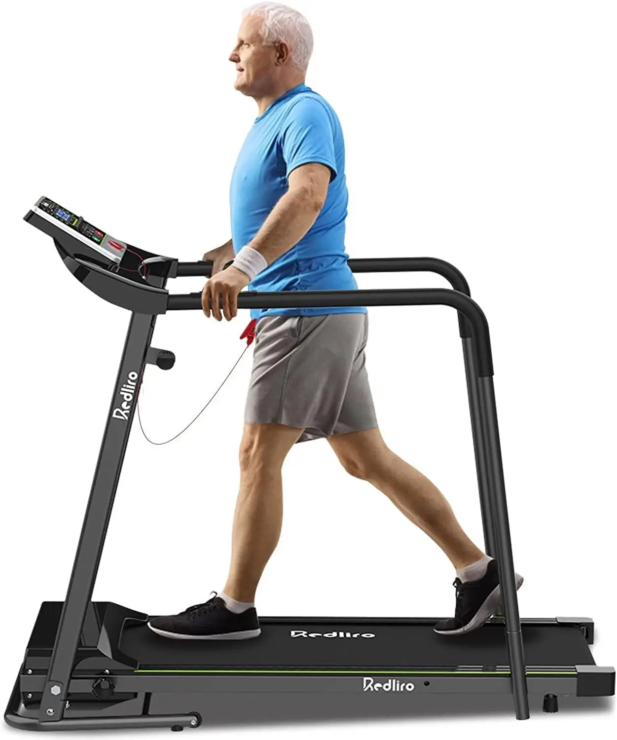 

Treadmill with Long Handraill for Balance, Recovery Fitness Exercise Machine Foldable for Home use with Holder for Phone & C Gym