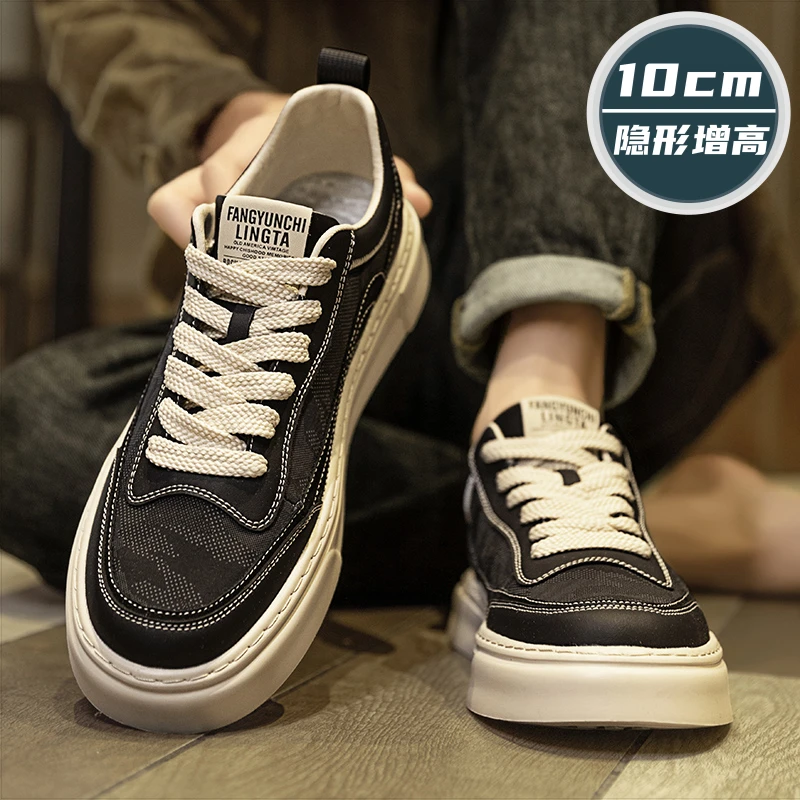Elevator Invisible 0cm Sneakers Men's Autumn Cloth Breathable 2024 New Sports Casual All-matching Shoes Fashion