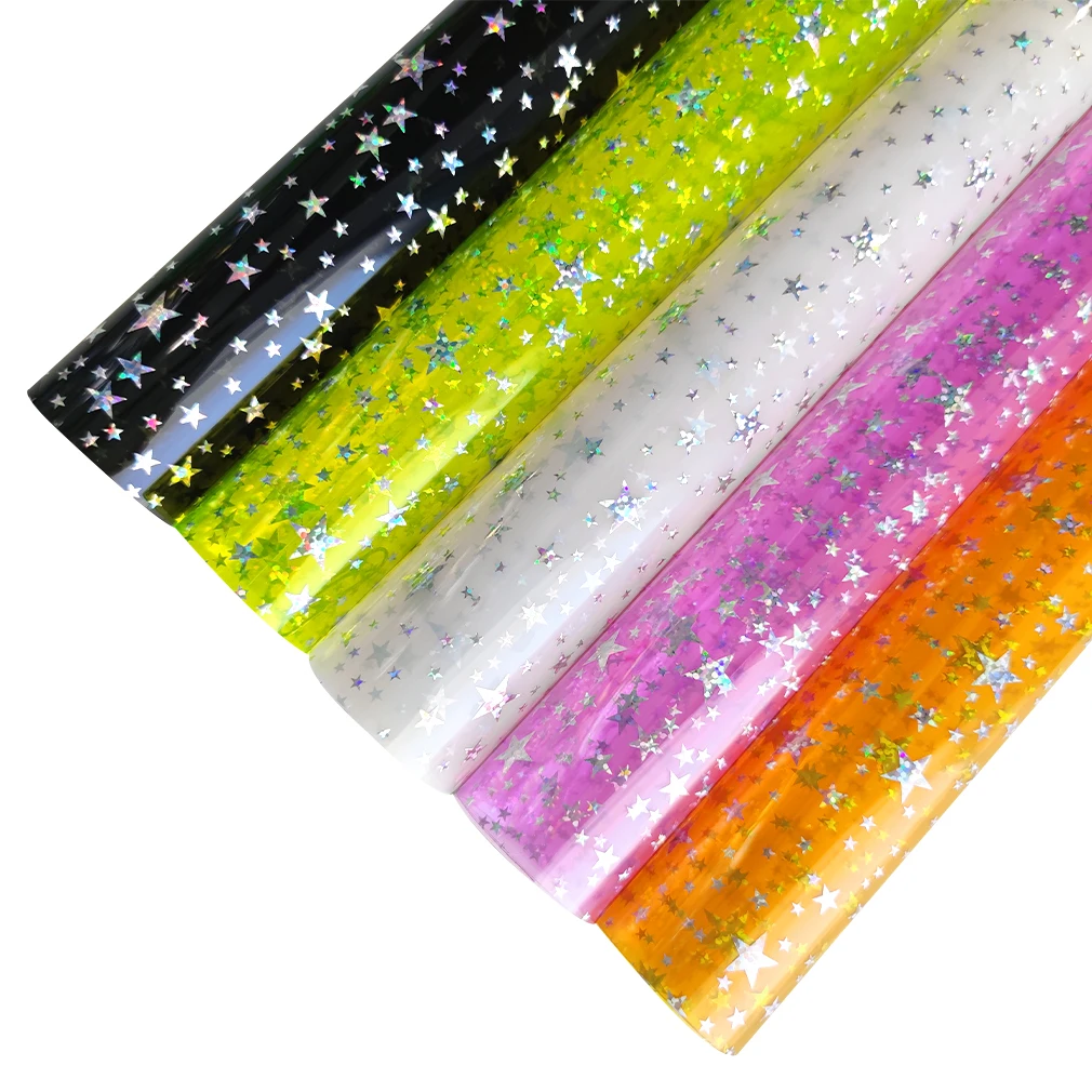 

Holographic Star Jelly PVC neon Vinyl Film for Making earings /Hair Bow Ribbon