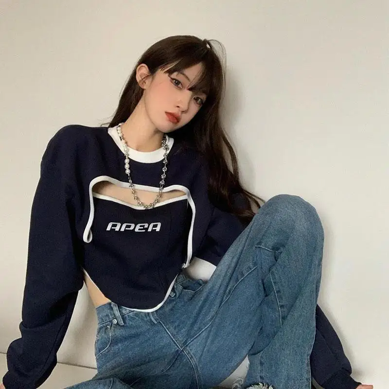 

HOUZHOU Vintage Kpop Hoodies Women Y2k Streetwear Pullover Aesthetic Korean Fashion Cropped Sweatshirt Female Harajuku Hippie