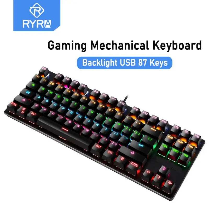 

RYRA Gaming Keyboard Gamer Keyboard With Backlight USB 87 Rubber Keycaps RGB Wired Ergonomic Russian Keyboard For PC Laptop Game